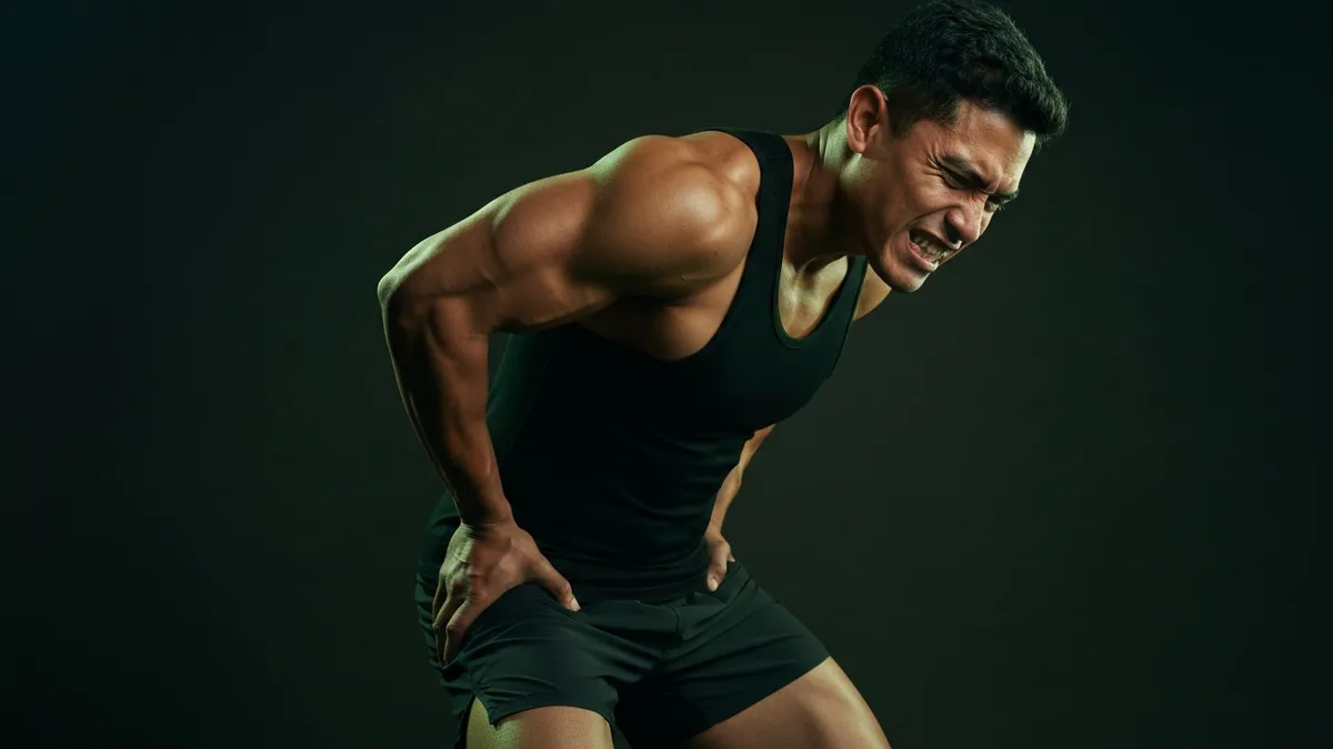 Person bracing their lower back during a sudden muscle spasm episode