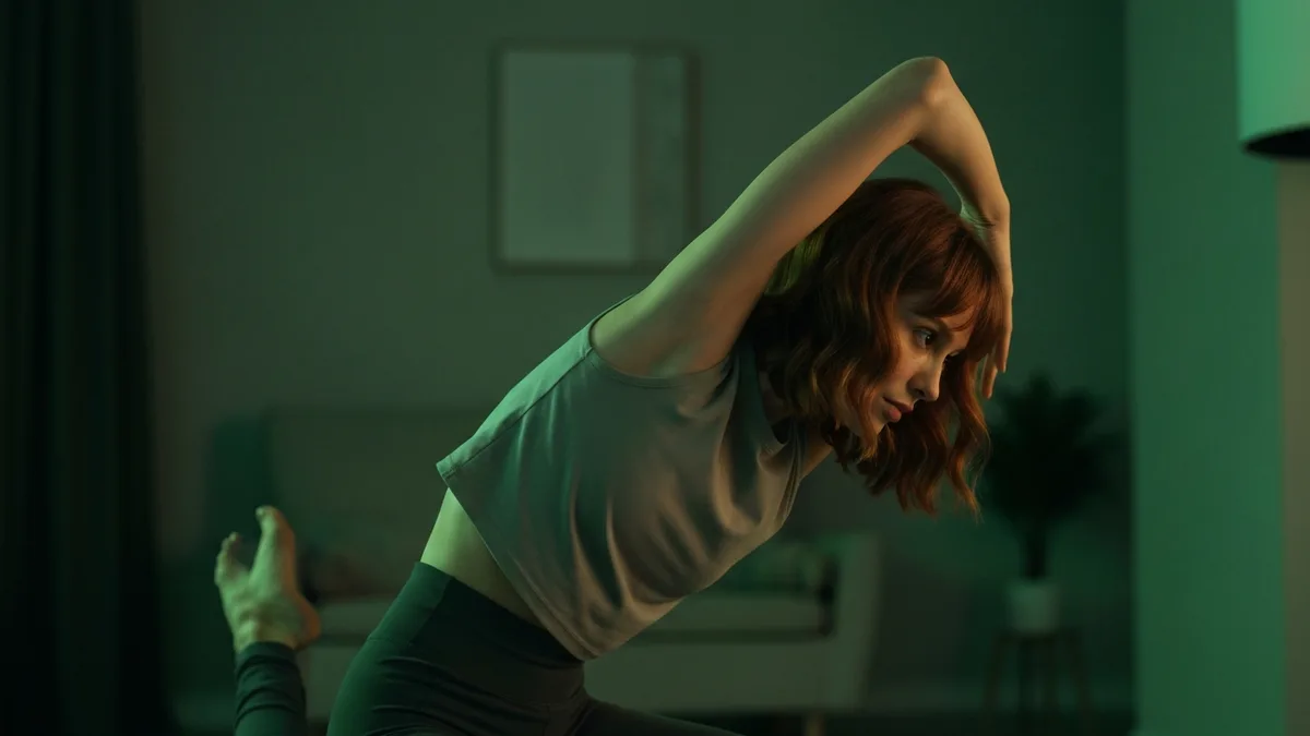 Person performing a morning back stretch routine at home