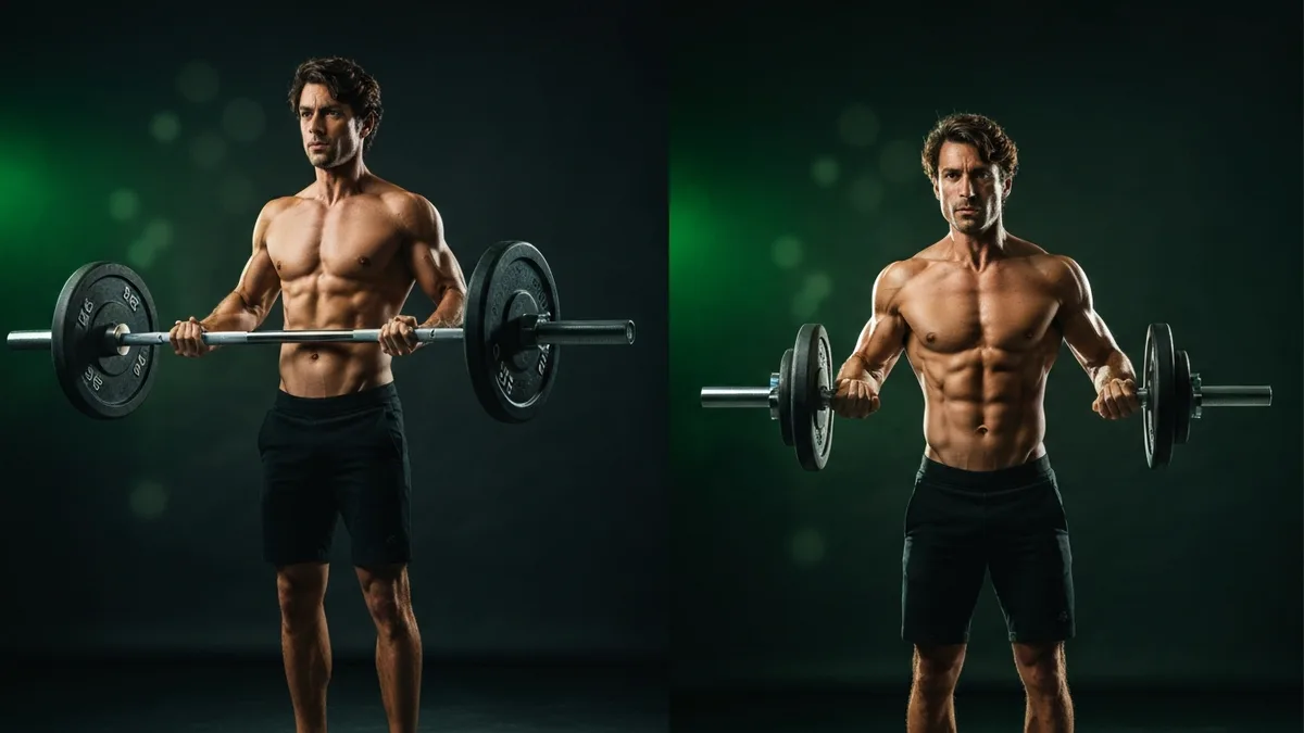 Split comparison of barbell row and single-arm dumbbell row form