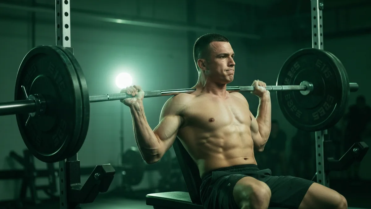 Lifter alternating between bench press and barbell row in an antagonist superset