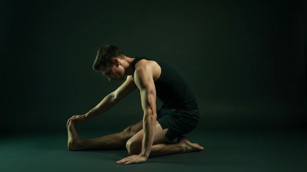 Person performing a child’s pose stretch for lower back decompression on a yoga mat