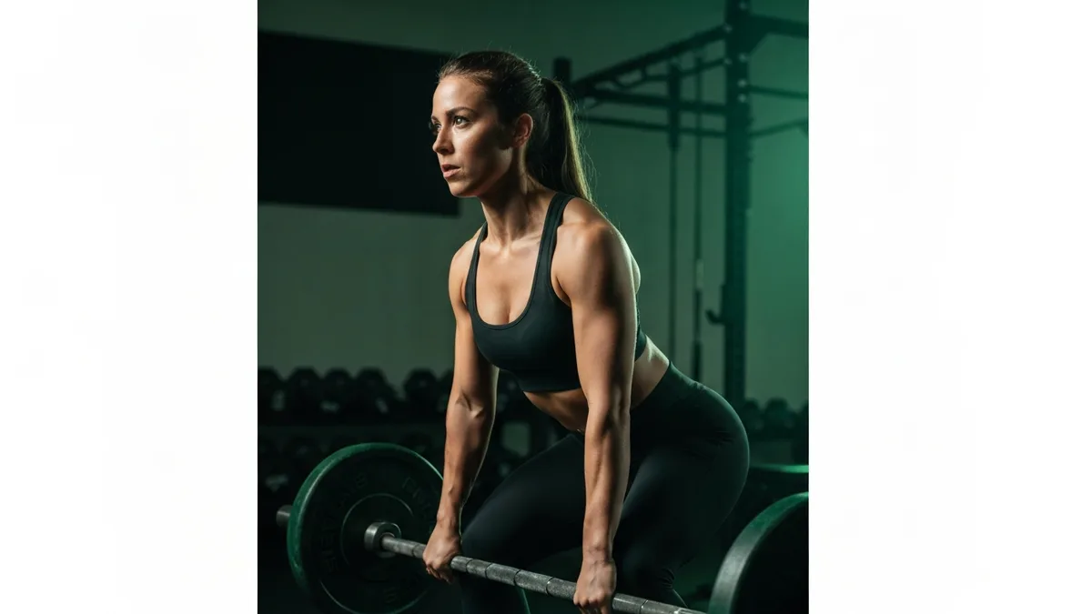 Person finishing a deadlift rep with proper spinal alignment highlighted
