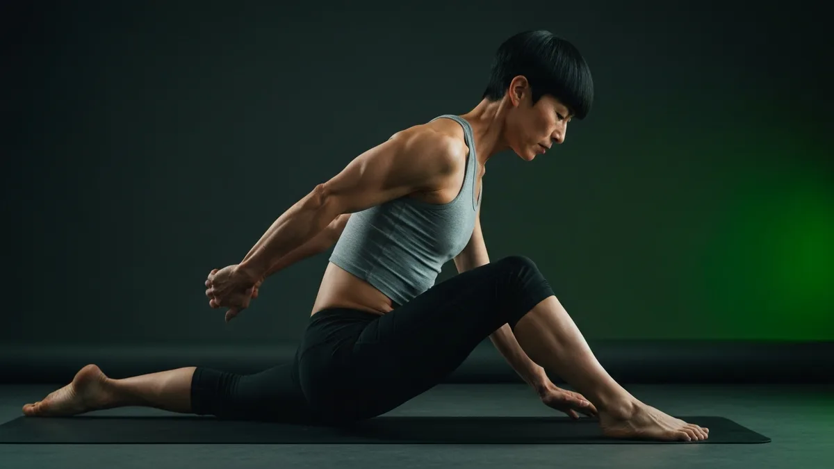 Person performing a seated thoracic rotation stretch for mid-back pain relief