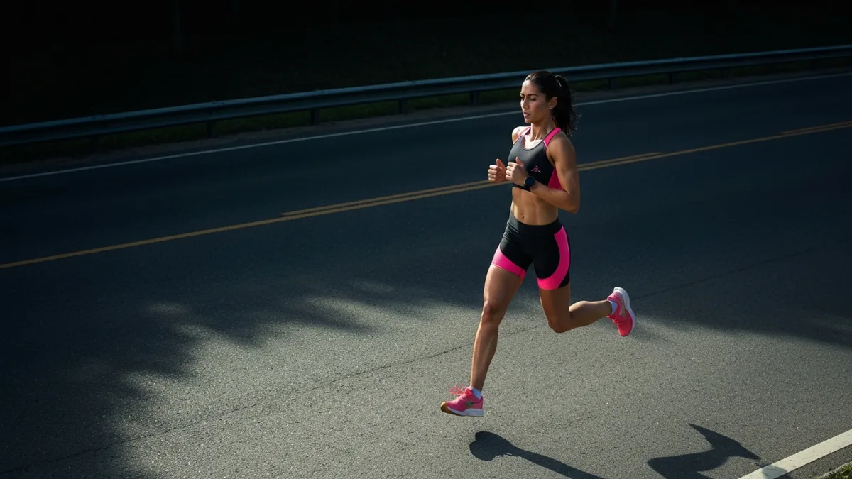 Runner maintaining proper upright thoracic posture during a road run